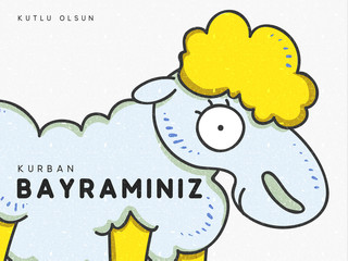 Greeting card design with cute amusing Sheep for Muslim culture. Festival of Sacrifice, Eid-Al-Adha Mubarak.