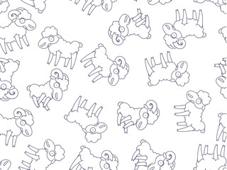 Pattern seamless funny cartoon, sheep, ram, goat.