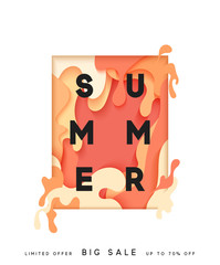 Bright summer background in the style of paper vague paint. Summer poster