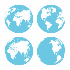 Planet Earth icon set. Earth globe isolated on white background. Different parts of planet