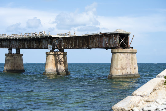 Remnants of Florida Keys railroads destroyed by a hurricane 1935
