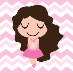 Kid nursery wall with cute girls on pink chevron background vector cartoon for kid wallpaper and nursery wall decoration