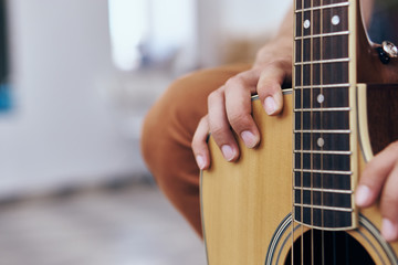 Fototapeta premium Guitar, musical instruments, sheet music, strings, mediator