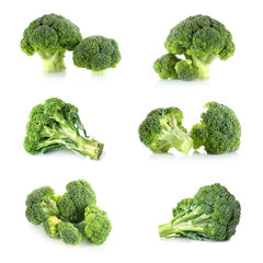 Collage of fresh broccoli on white background