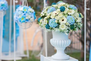 flower in wedding ceremony,blue flower on greek vase
