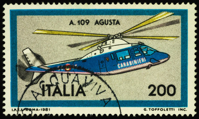 Italian multipurpose helicopter on postage stamp