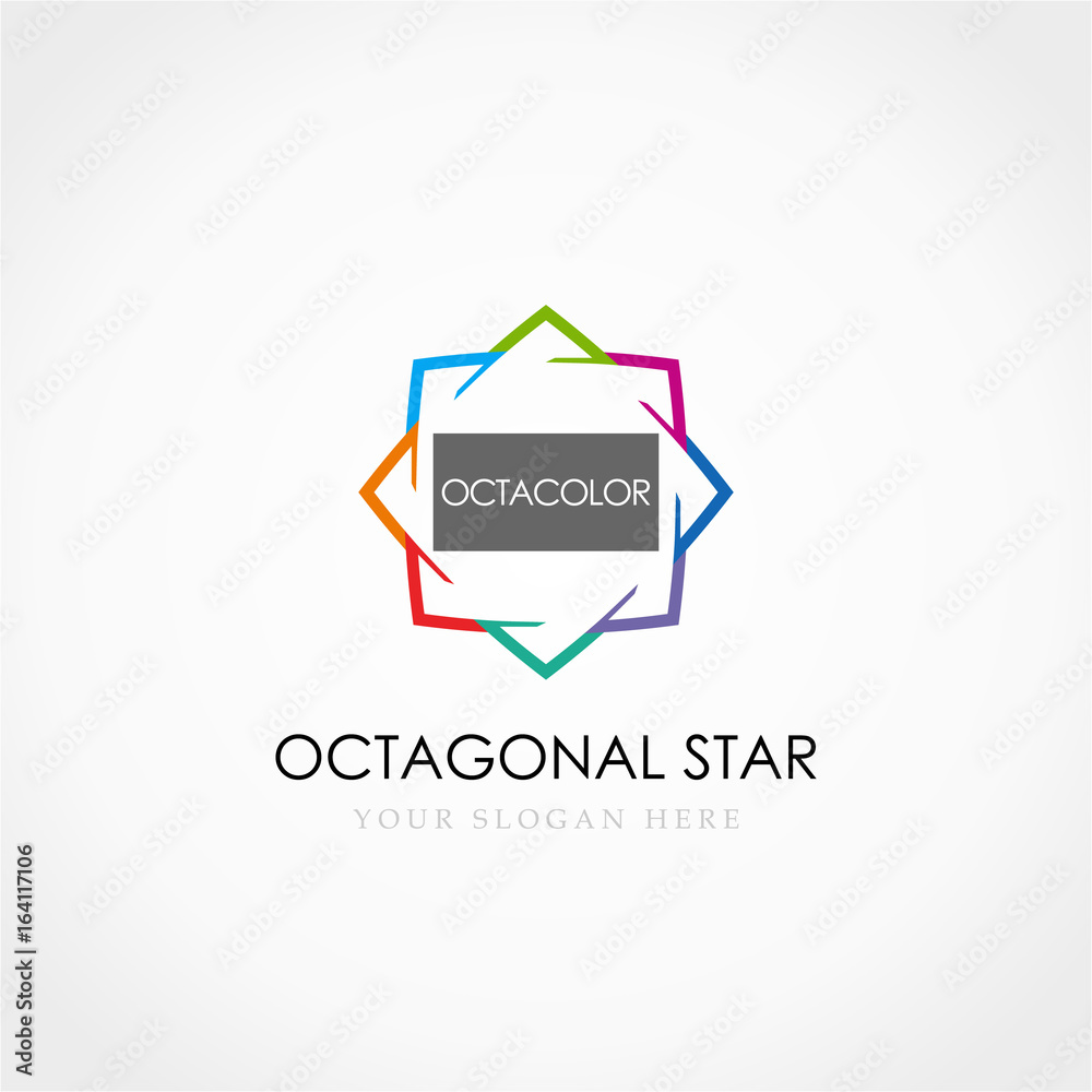 Sticker Octagonal Star Logo, Flower colorful logo