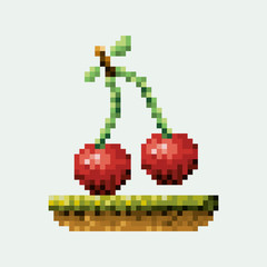 Obraz premium color pixelated cherry fruits in meadow vector illustration