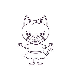 sketch silhouette caricature of cute female cat in clothing with bow lace with happiness expression and smiling vector illustration