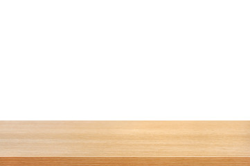 Wood table top on white background
