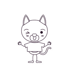 sketch silhouette caricature of cute cat wink eye expression in t-shirt vector illustration