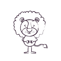 blurred silhouette caricature of cute lion happiness expression with hands closed vector illustration