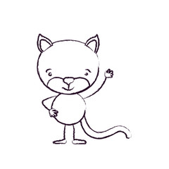 blurred silhouette caricature of cat tranquility expression and one hand up vector illustration
