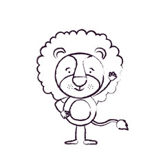 blurred silhouette caricature of cute lion happiness expression and one hand up vector illustration