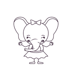 sketch silhouette caricature of happiness expression female elephant in skirt with bow lace vector illustration