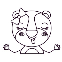 sketch silhouette caricature half body of female lioness with bow lace and sticking out tongue expression closed eyes vector illustration
