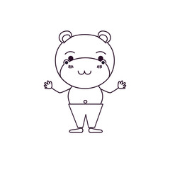 sketch silhouette caricature of cute hippopotamus tranquility expression in pants vector illustration
