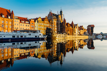 Plakat Wonderful riverside of Motlawa river by the morning, Gdansk, Poland