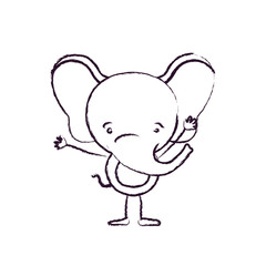 blurred silhouette caricature of cute elephant happiness expression with hands up vector illustration