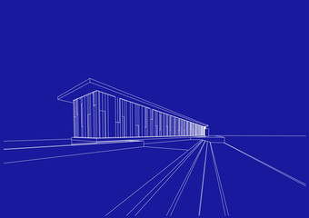 modern building structure architecture abstract drawing, 3d illustration vector