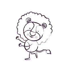blurred sketch contour caricature with cute lion dancing vector illustration