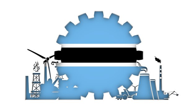 Energy and Power icons set with flag of the Botsvana. Sustainable energy generation and heavy industry. 3D rendering.