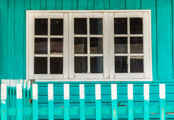 The house has white windows