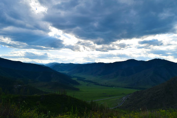 Fototapeta na wymiar Chike-Taman pass. Chuya Highway (R256, M52) in Altai mountains. Altay Republic, Siberia, Russia.