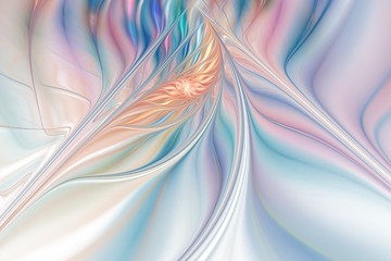 Abstract glowing exotic flower on white background. Fantasy fractal design in pastel orange, blue and pink colors. Digital art. 3D rendering.