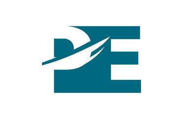 PE Negative Space Square Swoosh Letter Logo