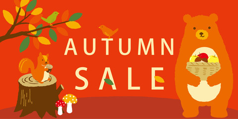 秋イラスト　森の動物