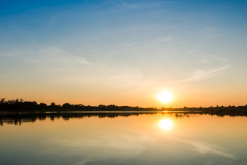 Plakat sunset on the lake landscape