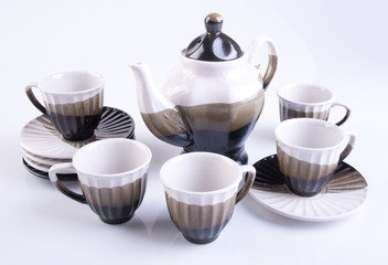 tea set or porcelain tea set on background.