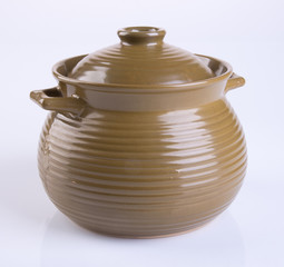 pot or ceramic food pot on a background.