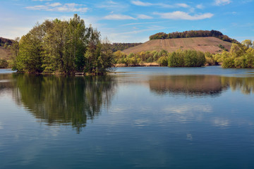 Luxembourg nature reserve Haff Reimech pond vineyard