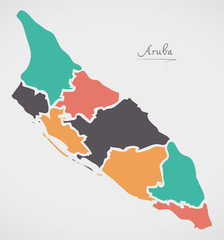 Aruba Map with states and modern round shapes