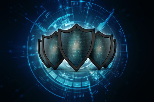 3d illustration Security concept - shield on digital code background