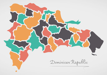 Dominican Republic Map with states and modern round shapes