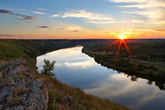 Sunset. River Seversky Donets. Russia. Landscape