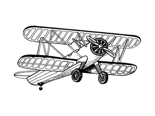 Old airplane biplane engraving vector © Oleksandr Pokusai