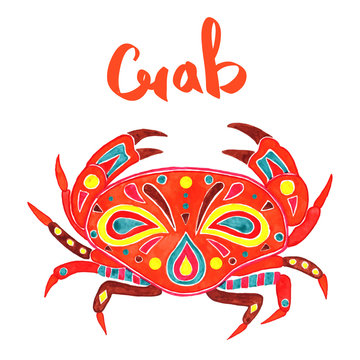 Sea crab, watercolor drawing