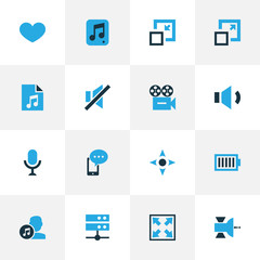 Fototapeta na wymiar Media Colorful Icons Set. Collection Of Mute, Enlarge, Arrow And Other Elements. Also Includes Symbols Such As Media, Minimize, List.