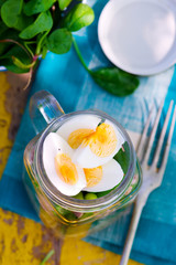 Summer maison jar salad. outdoor light.