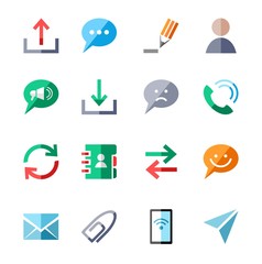 The message, icons, color, vector. Methods of communication and transmission of information. Colored vector icons with shadow on white background.  