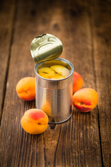 Pickled Apricots (selective focus) on vintage wooden background