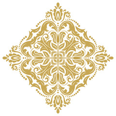 Oriental golden square pattern with arabesques and floral elements. Traditional classic ornament. Vintage pattern with arabesques