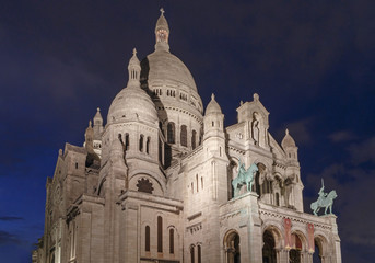 The Basilica of the Sacred Heart of Paris at night