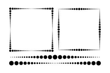 Square frames made of different dots and the same dividing lines. Vector illustration.
