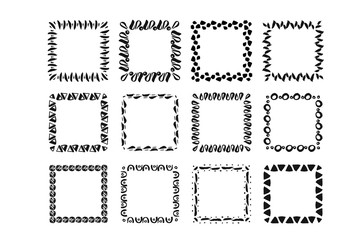 Vector modern geometric handdrawn ink frames. Set of 12 modern frames.