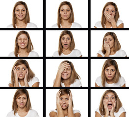 Fototapeta A collage of different emotions of the same women obraz